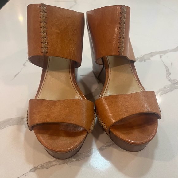 Trask Brown Leather Riki Wedge Sandal Anthropologie  - Size 8 - Picture 8 of 11